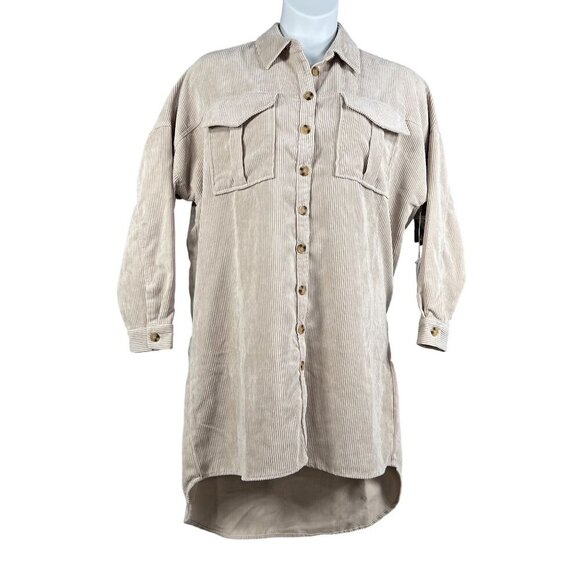 NWT Live 4 Truth Womens L Oversized Beige Corduroy Button Up Shirt Dress Western - Picture 8 of 16